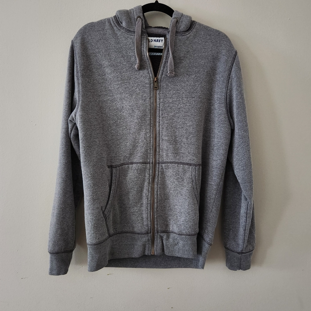 Old Navy Mens Zip-Up Gray Fleece Hoodie Sweater Medium Fall Winter Thick